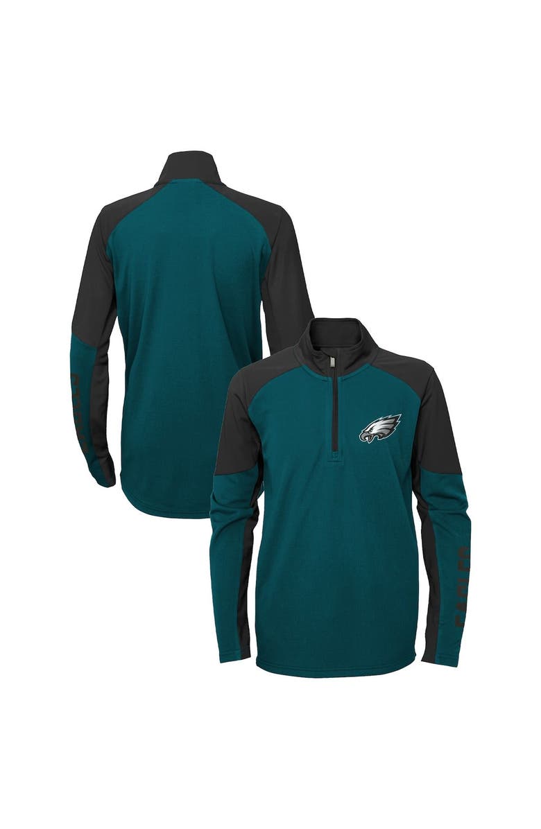 Outerstuff Youth Midnight Green/Black Philadelphia Eagles Audible Quarter-Zip Jacket, Main, color, 