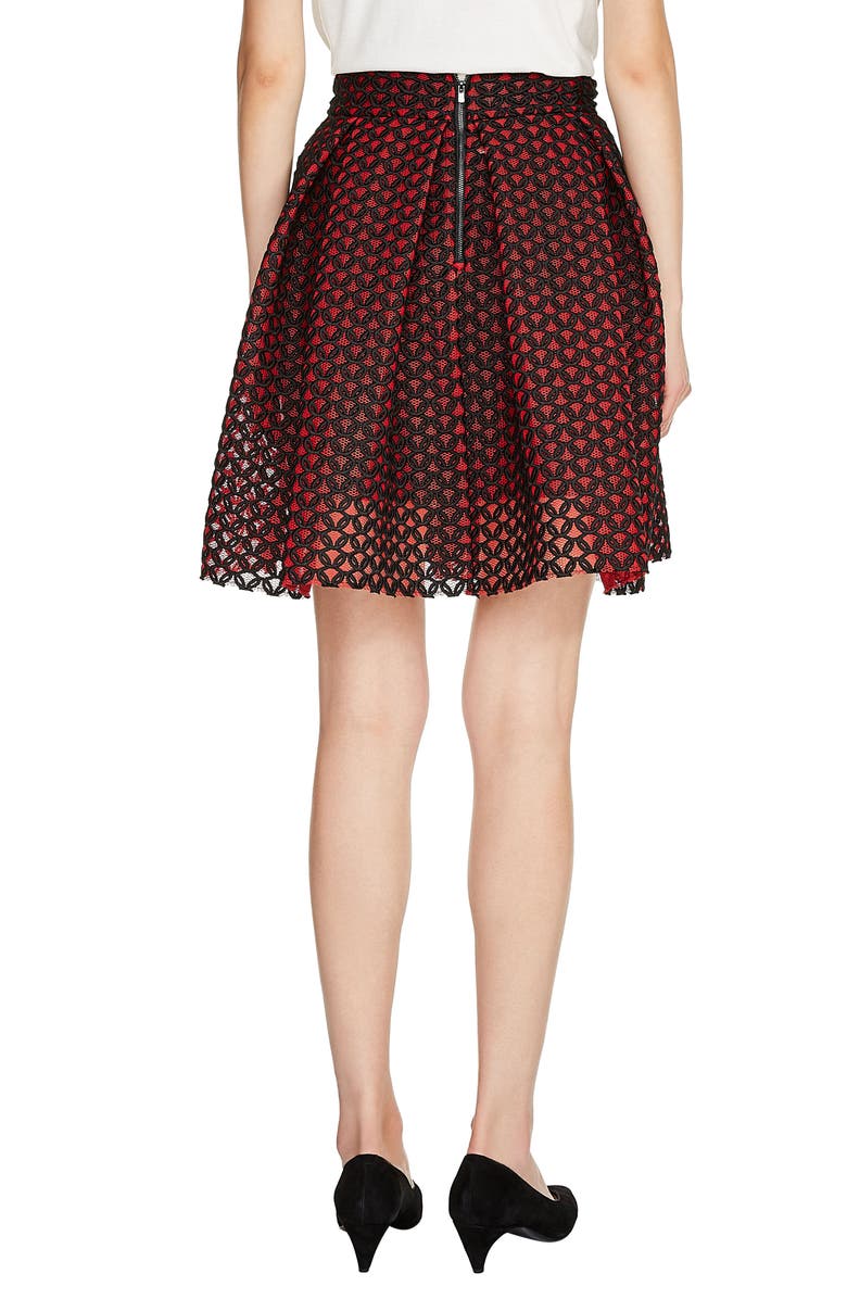maje Guipure Skater Skirt, Alternate, color, Rouge