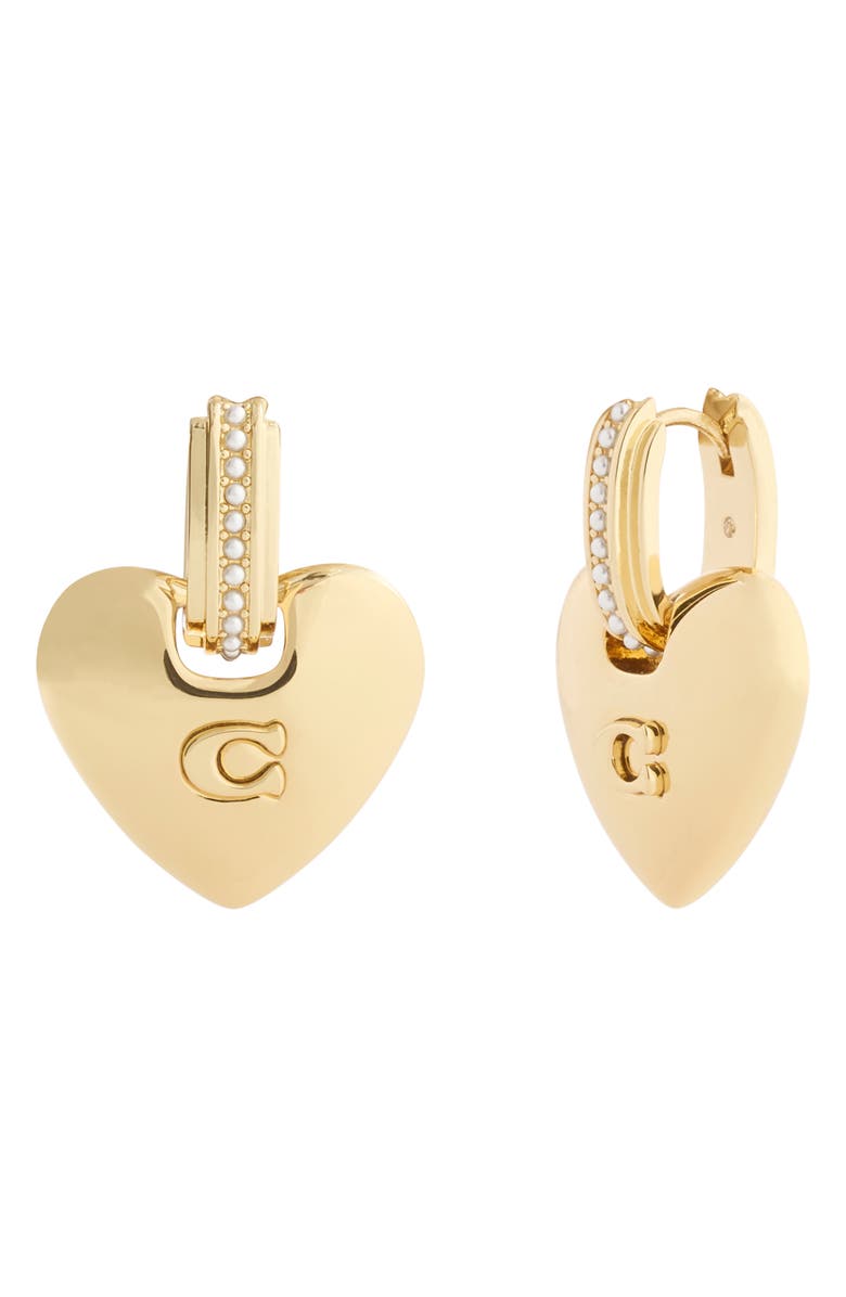 COACH Puffy Heart Drop Earrings, Main, color, Shiny Gold