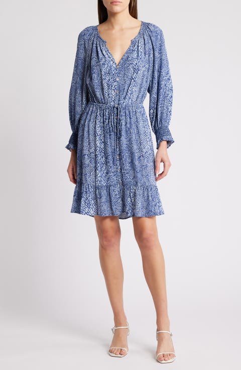 Eliza Snakeskin Print Long Sleeve Dress