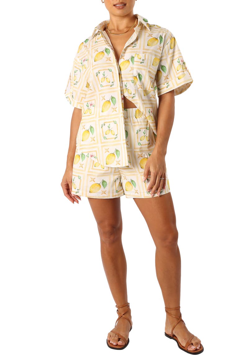Domenica Cotton Button-Up Shirt & Shorts Set, Main, color, LEMON PRINT