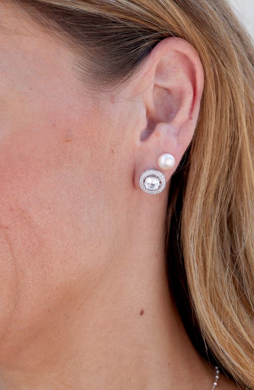 Savvy Cie Jewels Set Of Five Cz & 7-8mm Freshwater Pearl Jacket Stud Earrings In Gold