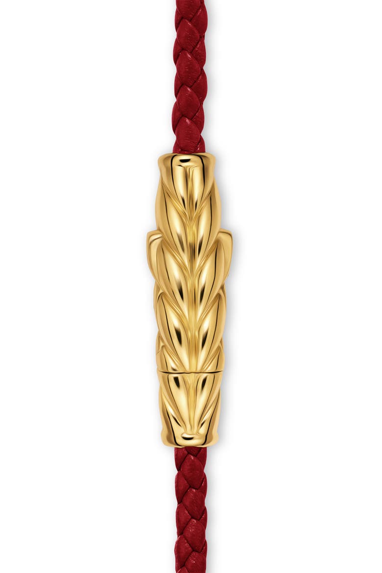 Men's Chevron Triple Wrap Bracelet in Leather with 18K Yellow Gold, 3mm, Alternate, color, RED