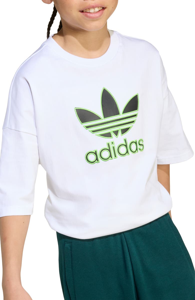 adidas Originals Kids' Trefoil Embroidered Cotton Graphic T-Shirt, Alternate, color, White