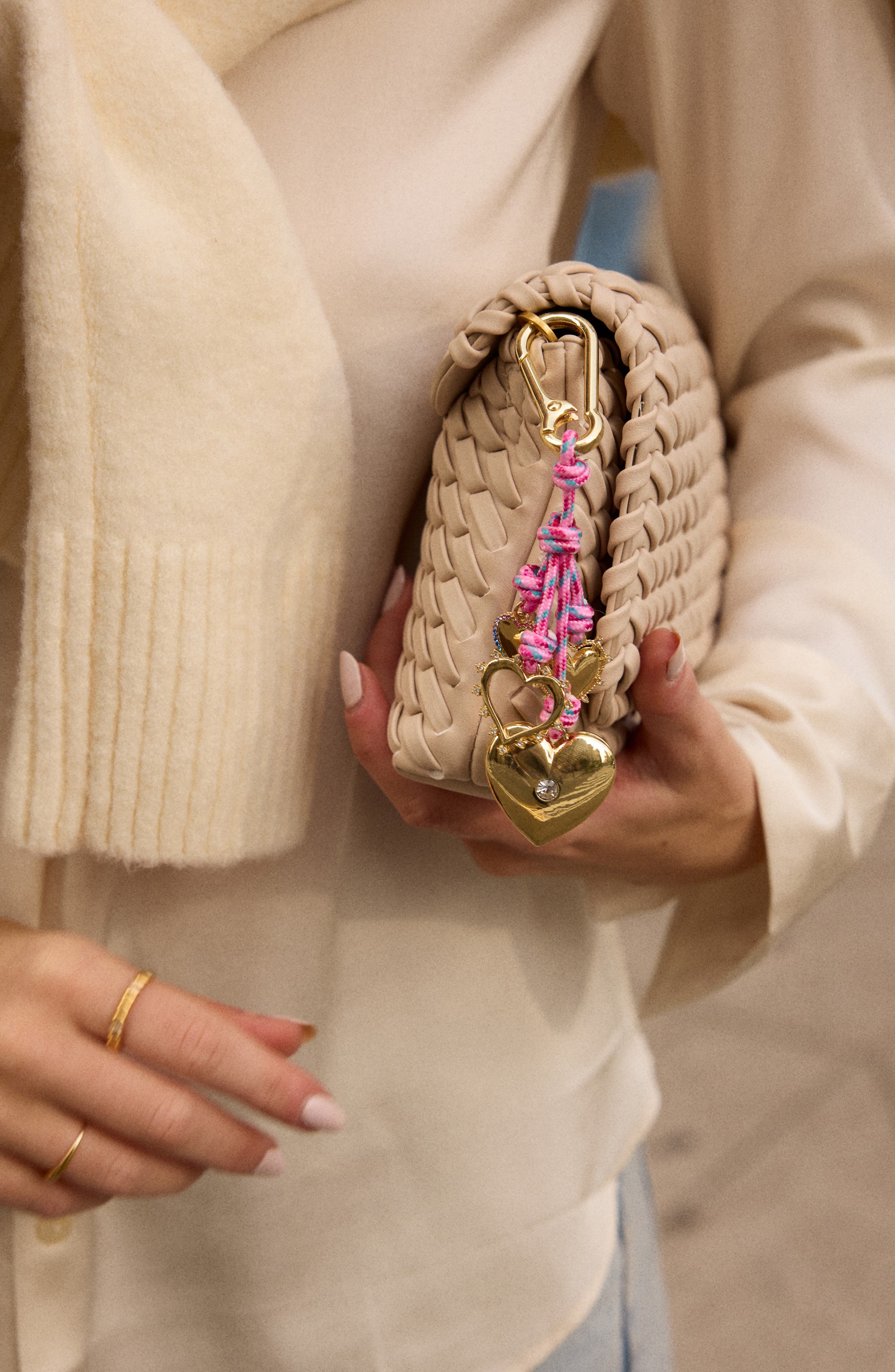 BaubleBar Cluster Heart Cord Key Ring Bag Charm, Alternate, color, Pink Multi