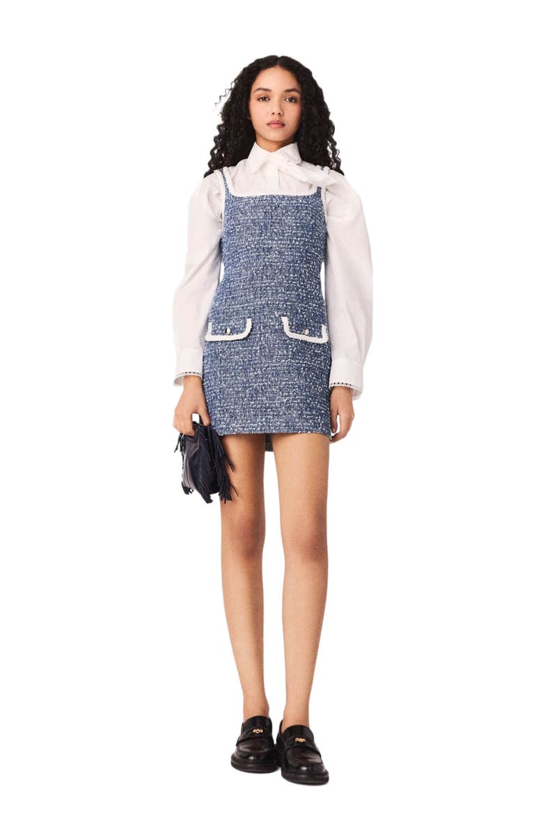 maje Short tweed dress, Alternate, color, Blue