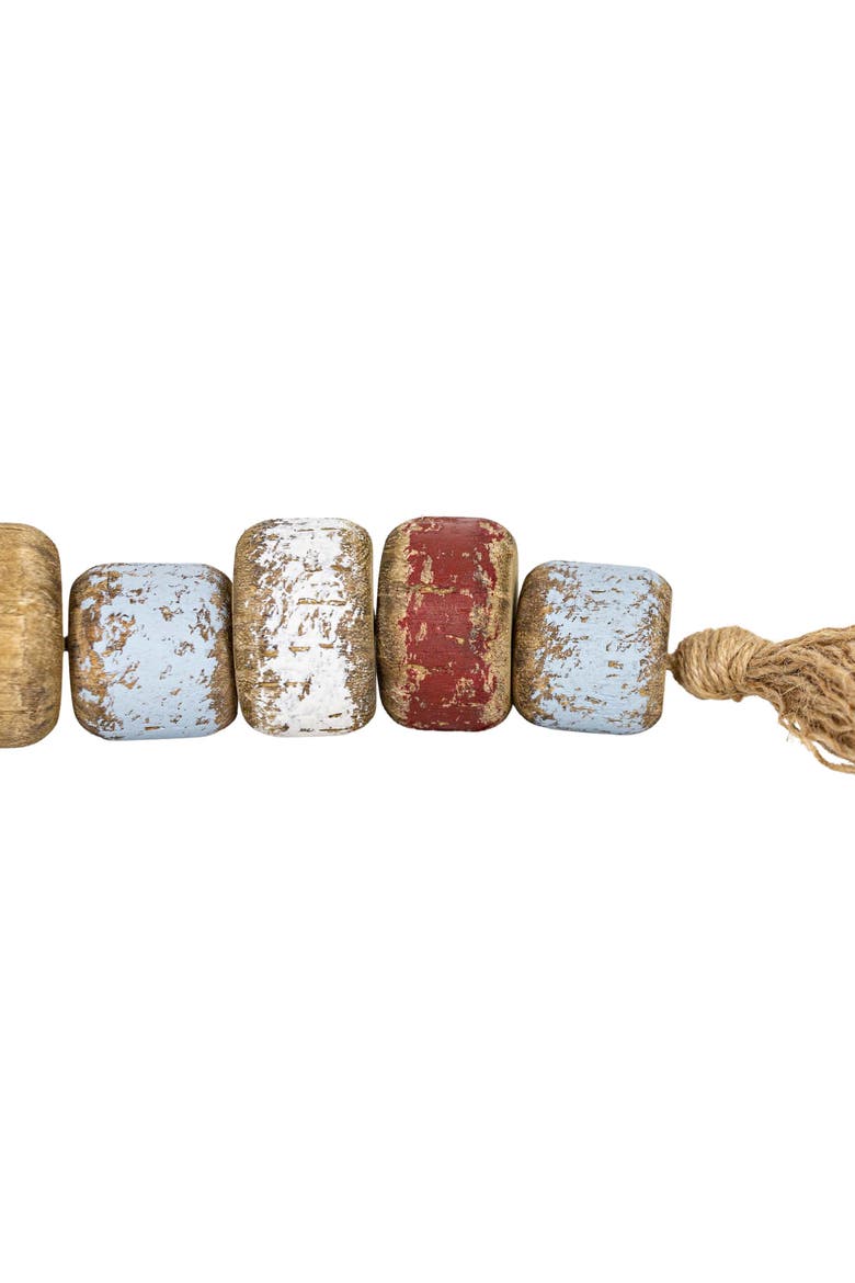 Irving Red White & Blue Beaded Wood & Jute Distressed Tassel 20", Alternate, color, Brown