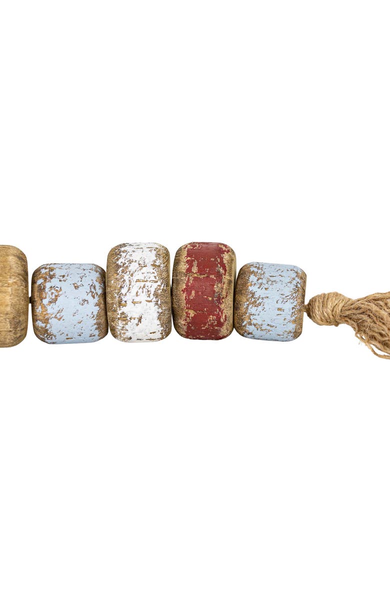 Foreside Home and Garden Beaded Distressed Tassel Multiple Color Wood & Jute, Alternate, color, Brown