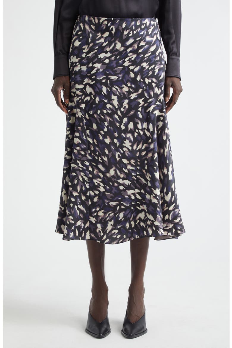 Elton Abstract Animal Print A-Line Midi Skirt, Main, color, BLACK ANIMAL