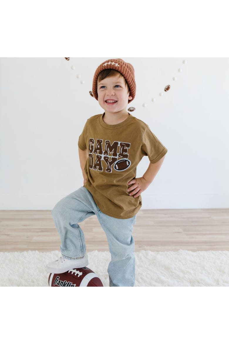Football Lace Patch Beanie, Alternate, color, Mocha