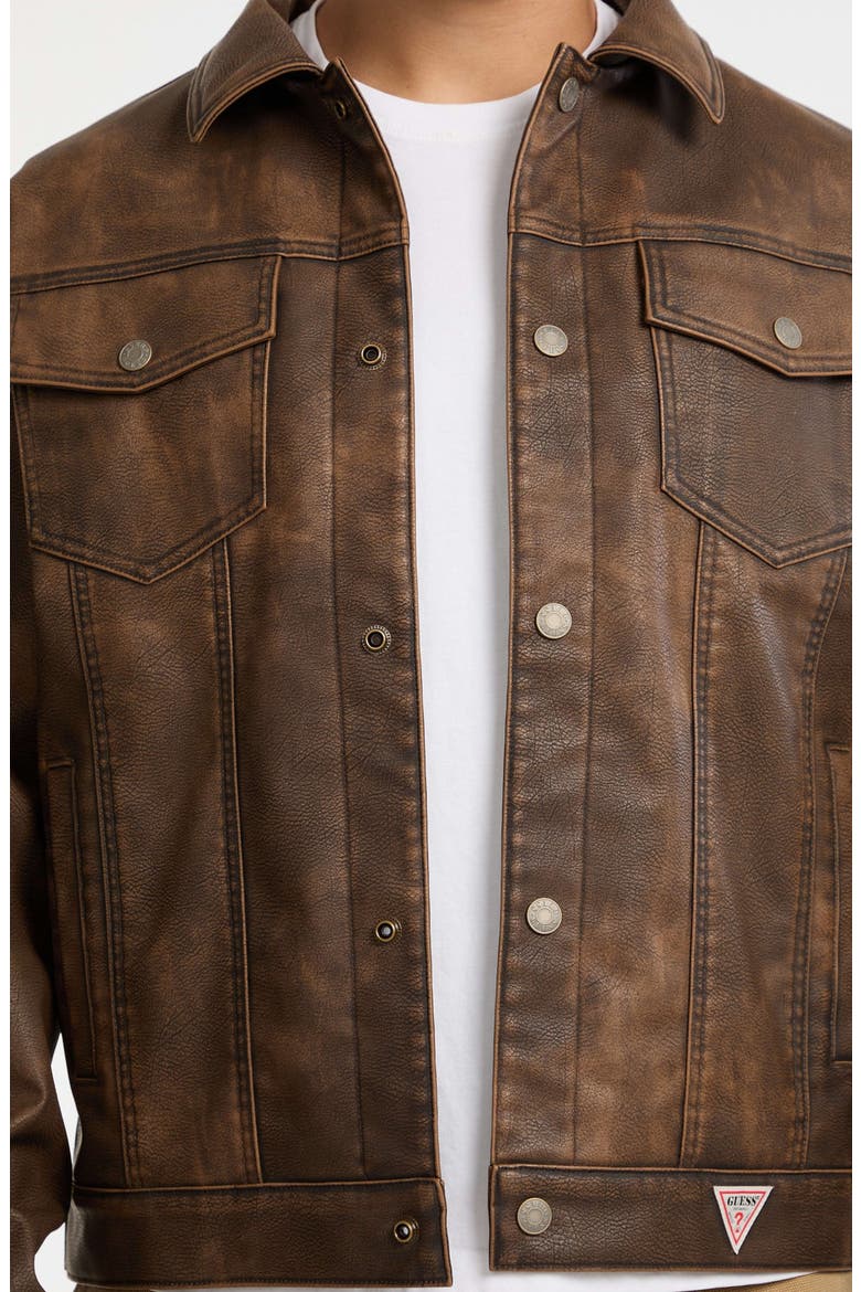 Faux Leather Trucker Jacket, Alternate, color, BROWN