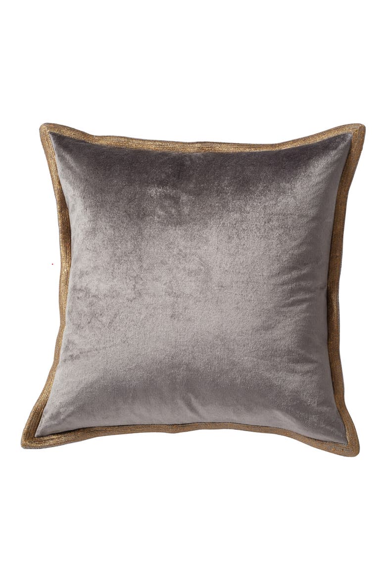 Metallic Trim Velveteen Accent Pillow, Main, color, GREY