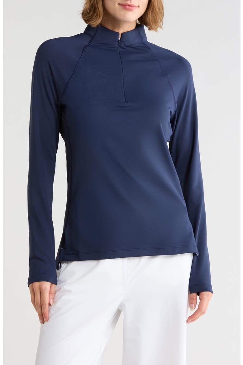 Perth Raglan Sleeve Performance Quarter Zip Pullover, Main, color, NAVY