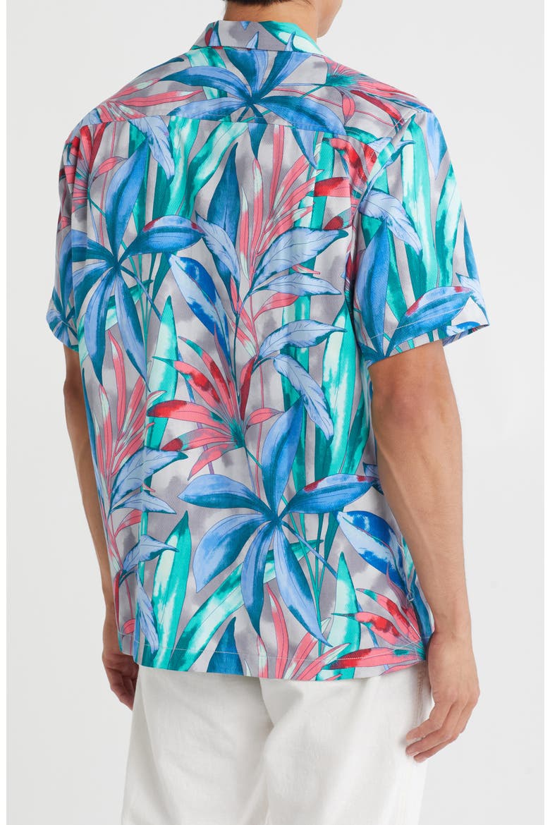 Frond Fest Short Sleeve Button-Up Shirt, Alternate, color, GREY THUNDER