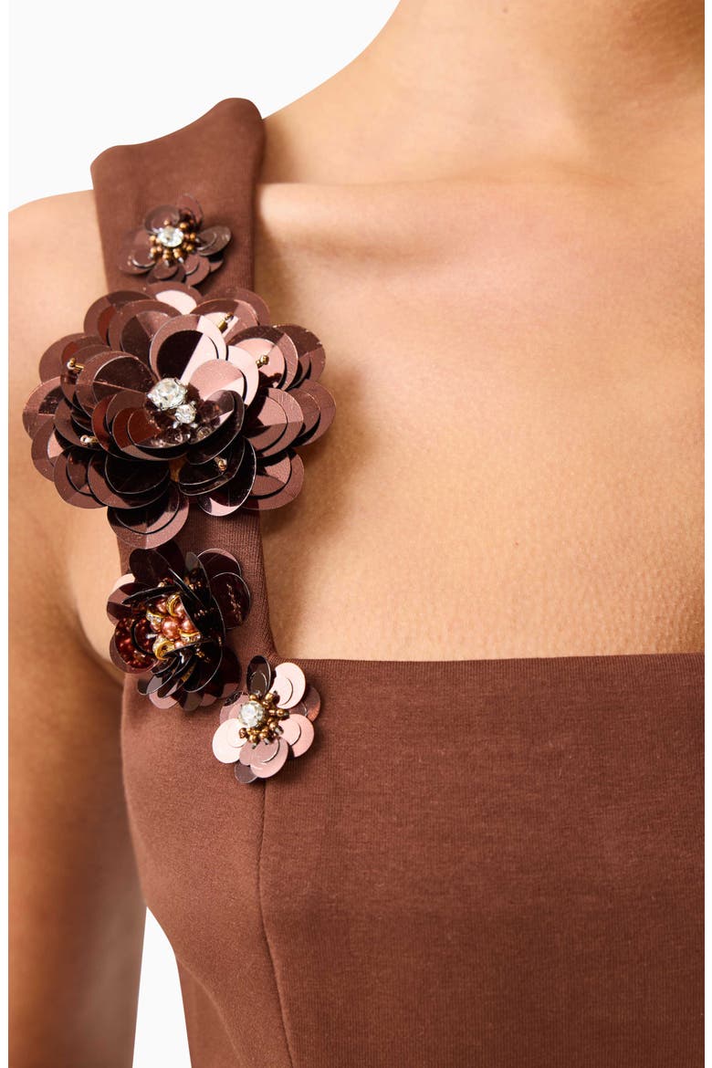 Emma Floral Appliqué Cocktail Minidress, Alternate, color, BROWN