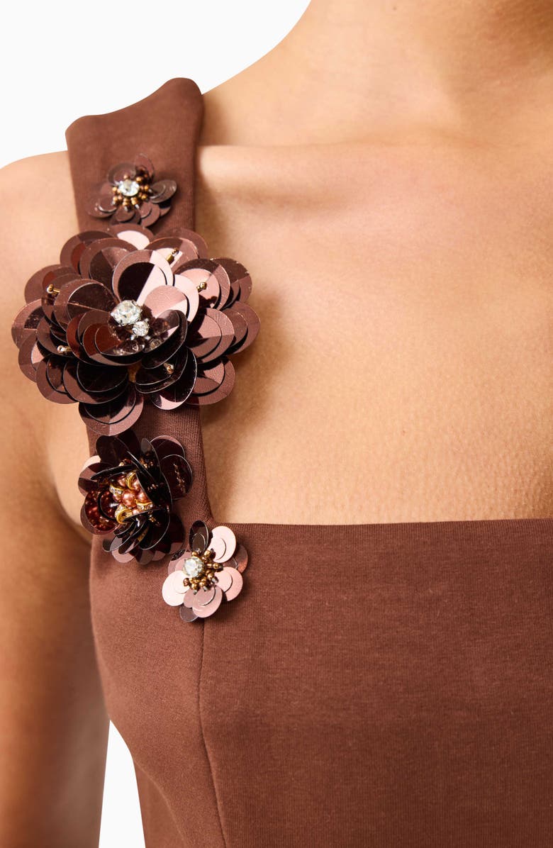 Elliatt Emma Floral Appliqué Cocktail Minidress, Alternate, color, Brown