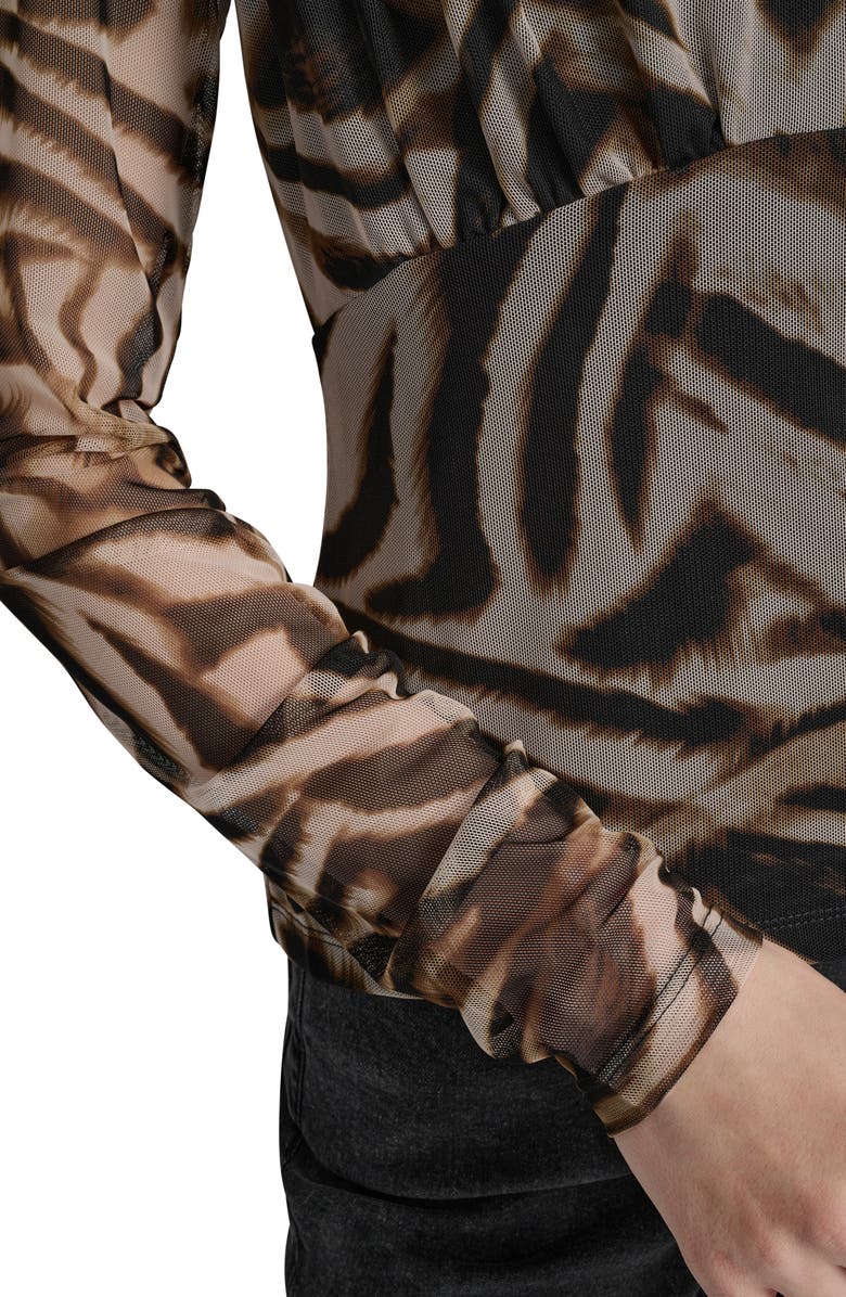 DKNY Zebra Print Long Sleeve Mesh Shirt, Alternate, color, Blurred Zebra