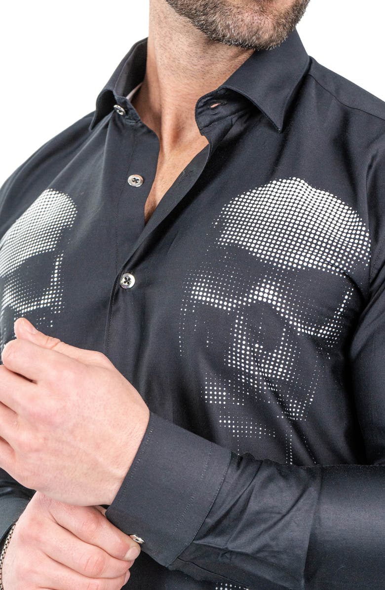 Maceoo Fibonacci Skull Mirror Contemporary Fit Button-Up Shirt, Alternate, color,