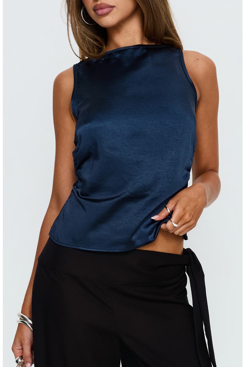 Jennisa Backless Satin Top, Main, color, NAVY