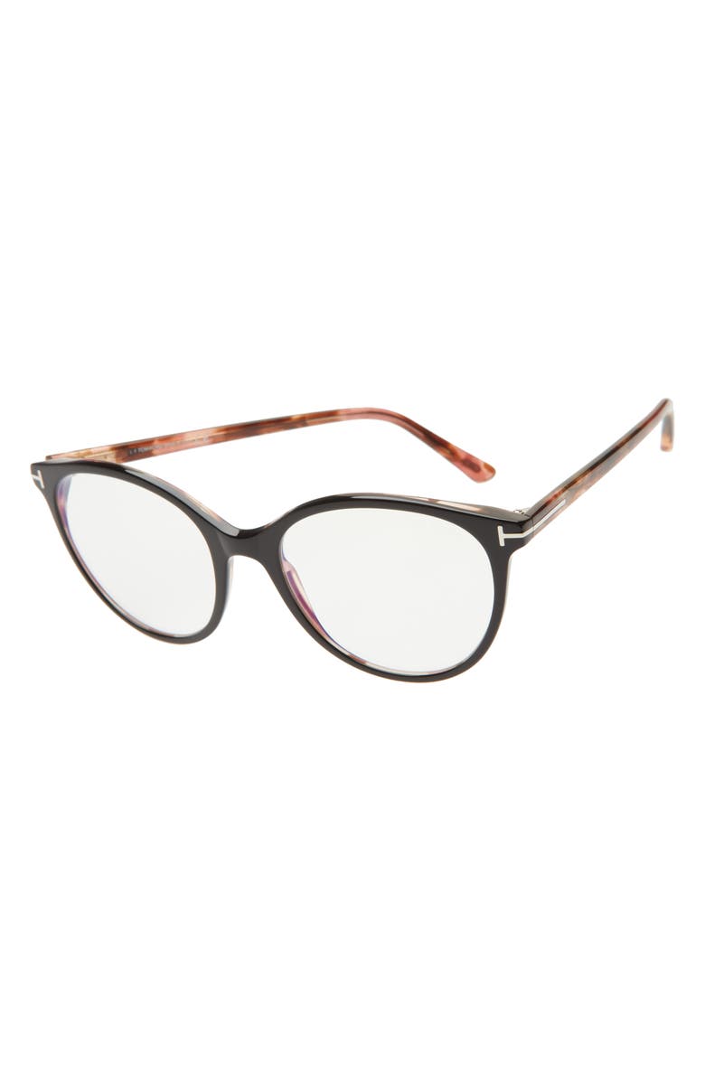TOM FORD 53mm Cat Eye Blue Light Blocking Glasses, Alternate, color, Black/Other