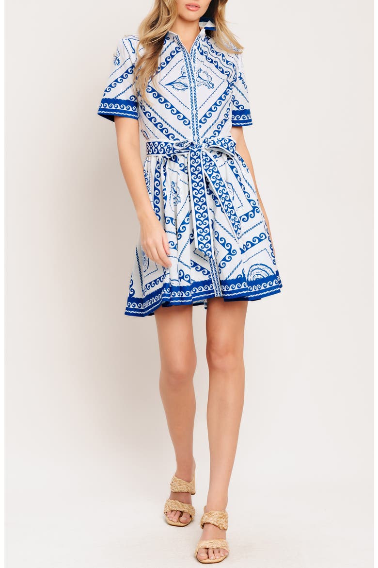 Printd Belted Shirtdress, Main, color, WHITE/ BLUE