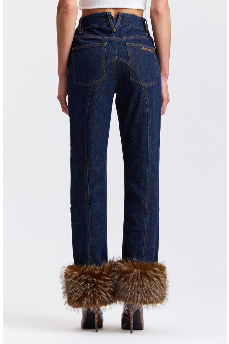 Faux Fur Trim High Waist Flare Jeans, Alternate, color, BIANCA RINSE