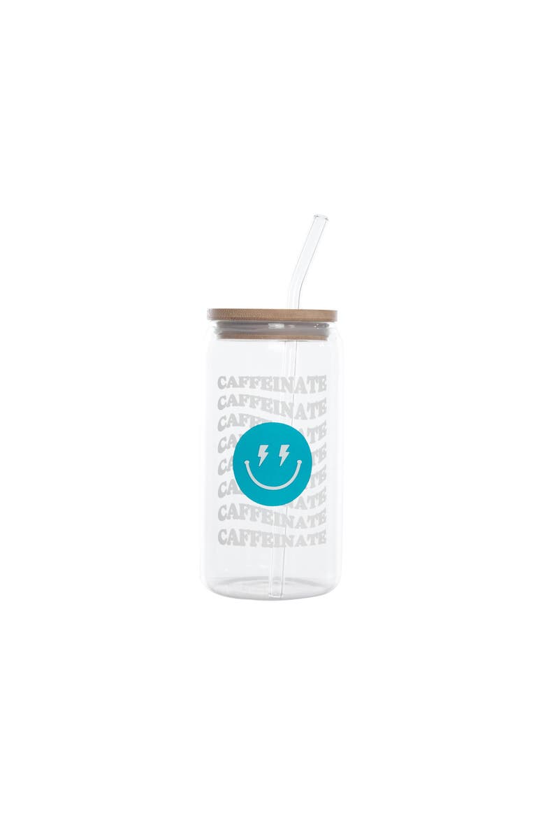 Caffeinate Glass Cup w/ Lid and Straw Glass Clear 16 oz, Main, color, Clear