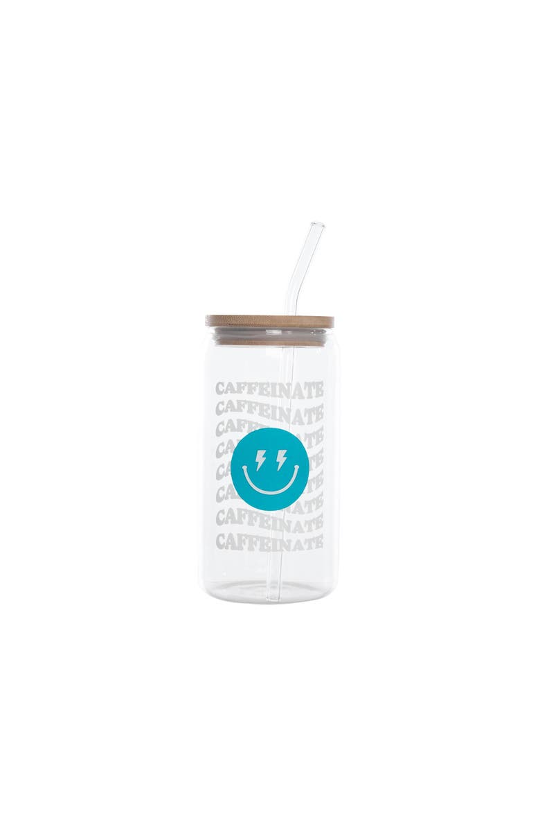 Totalee Gift Caffeinate Glass Cup w/ Lid and Straw Glass Clear 16 oz, Main, color, Clear