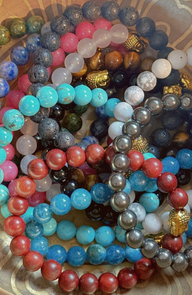 Humanist Beauty Buddha Crystal Beaded Bracelet, Alternate, color, Hematite