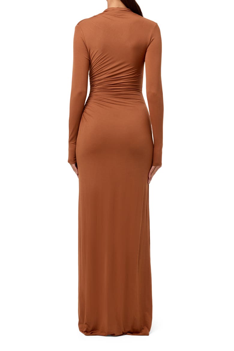 Overlap Neck Long Sleeve Maxi Dress, Alternate, color, BROWN SUGAR