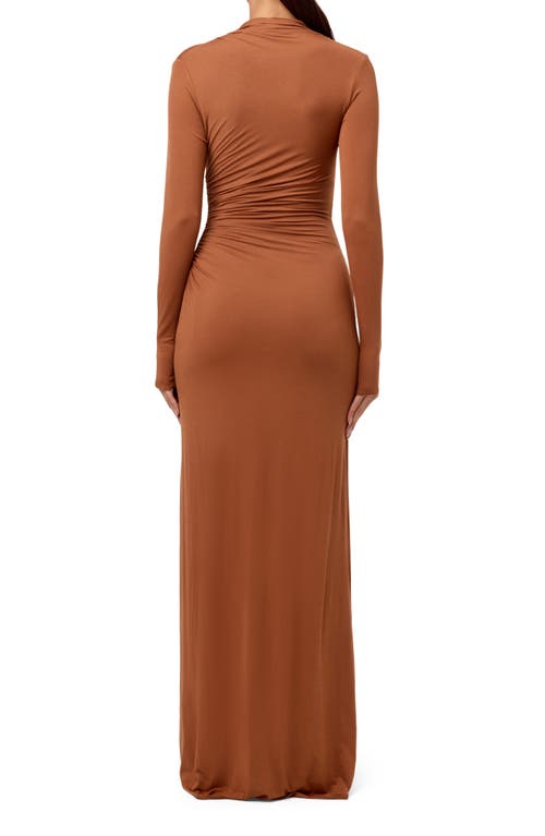 Naked Wardrobe Overlap Neck Long Sleeve Maxi Dress In Brown