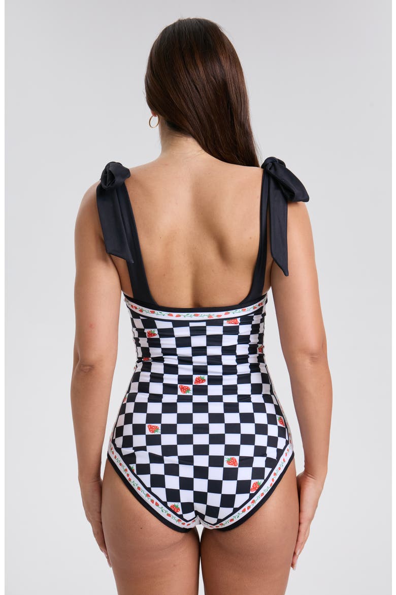 Checkerboard Imagination Reversible One-Piece Swimsuit, Alternate, color, Black