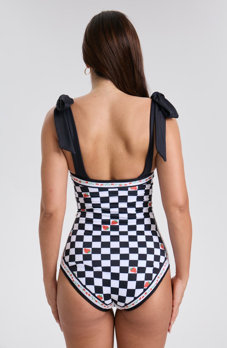 Jessie Zhao New York Checkerboard Imagination Reversible One-Piece Swimsuit, Alternate, color, Black