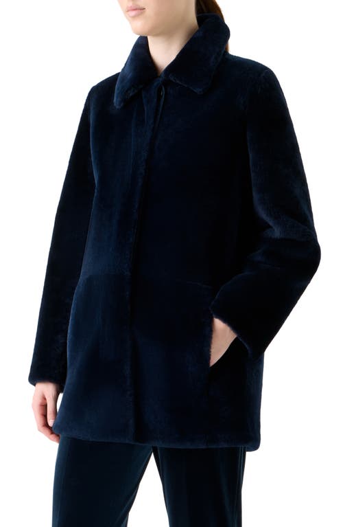 Akris Yaron Merino Sheep Shearling Short Coat In Blue