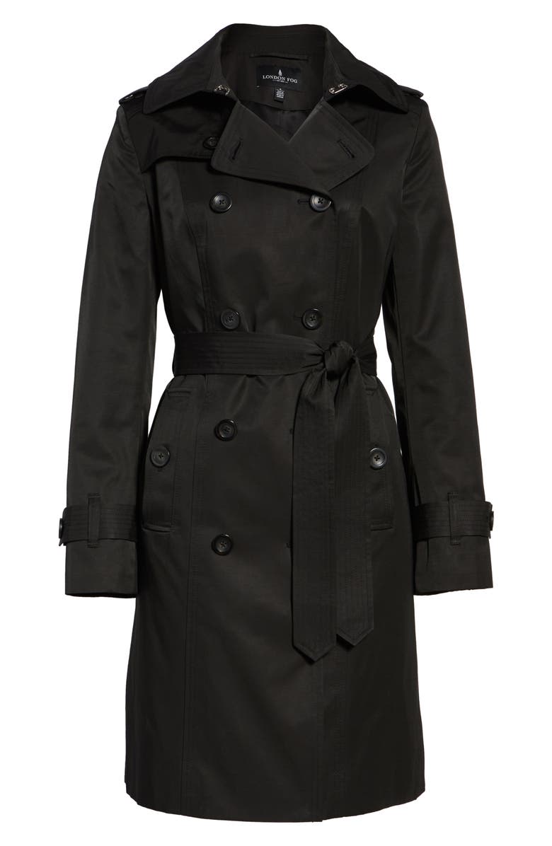 London Fog Hooded Double Breasted Long Trench Coat, Alternate, color, 