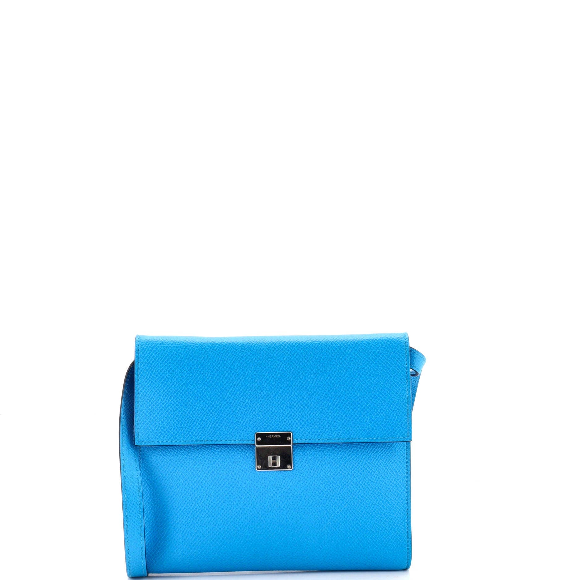 Pre-Owned Hermes Clic Wallet on Strap Epsom 16, Main, color, Bleu Frida