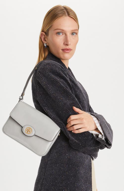 Tory Burch Robinson Spazzolato Leather Convertible Shoulder Bag In Light Granite