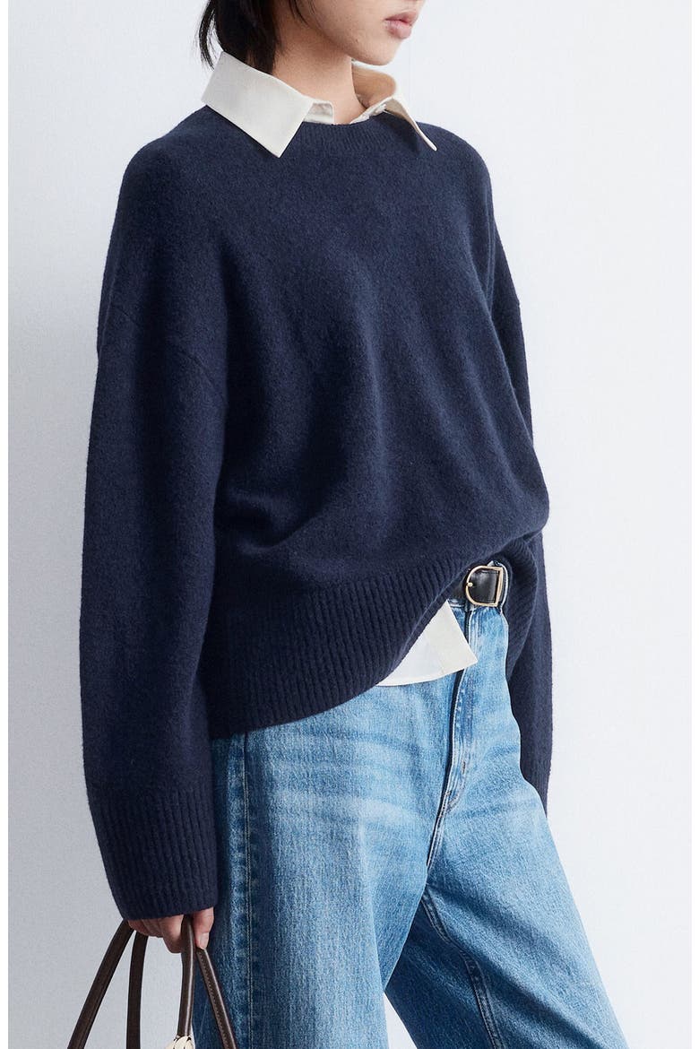 Relaxed Crewneck Cotton Blend Sweater, Alternate, color, BLUE DARK