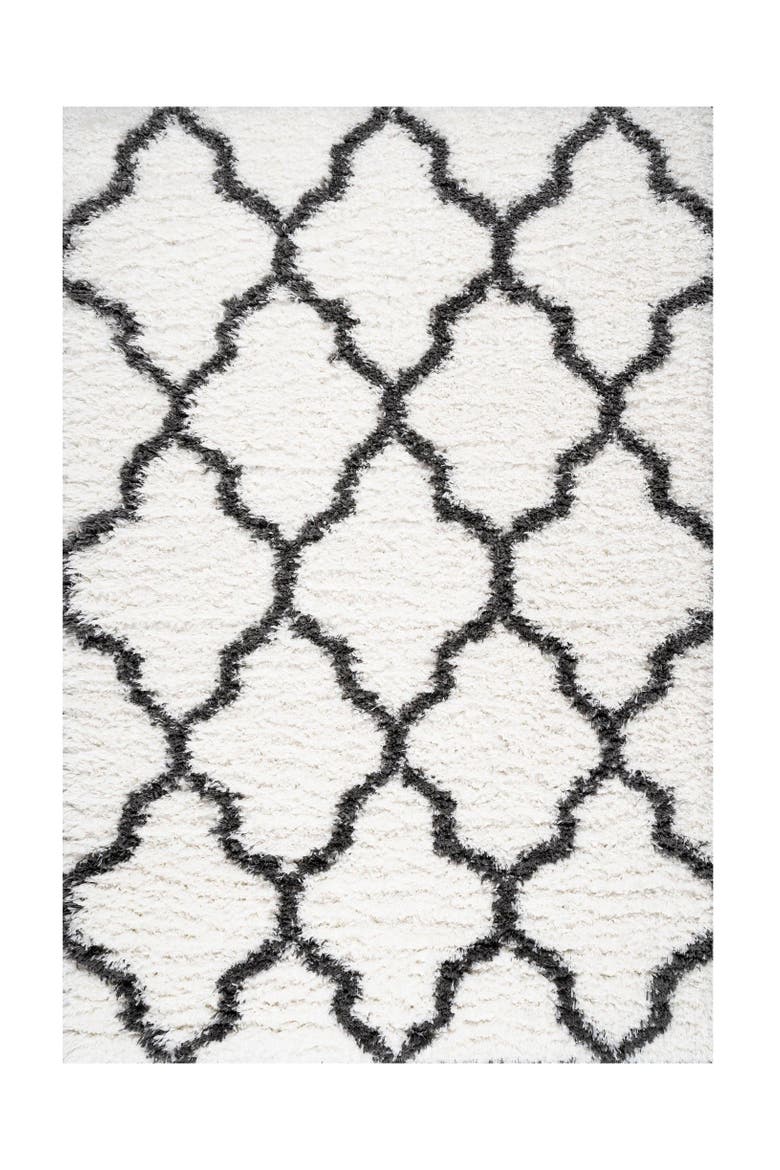 Marrakesh Shag Trellis Area Rug, Main, color, Ivory/Charcoal