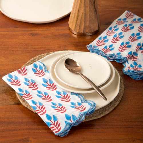 Mela Artisans Meadow Handblocked Napkin Set In White