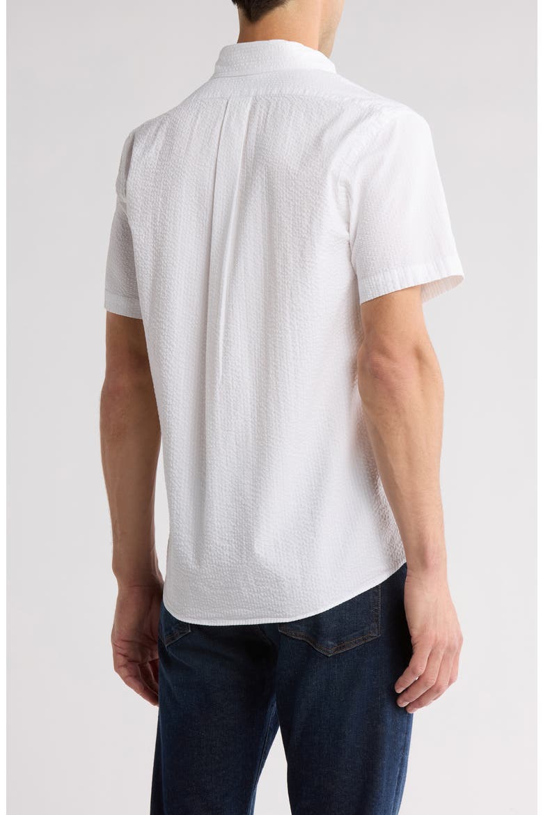 Regular Fit Cotton Seersucker Short Sleeve Button-Down Shirt, Alternate, color, WHITE