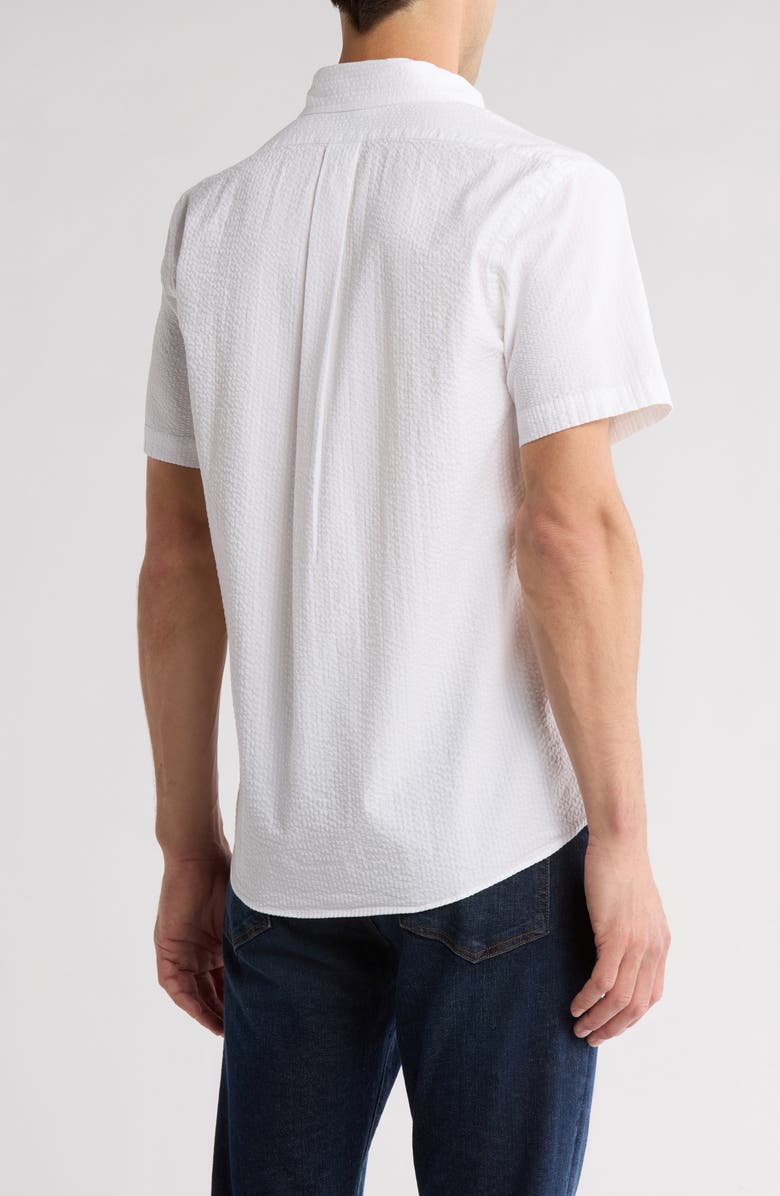 Brooks Brothers Regular Fit Cotton Seersucker Short Sleeve Button-Down Shirt, Alternate, color, White