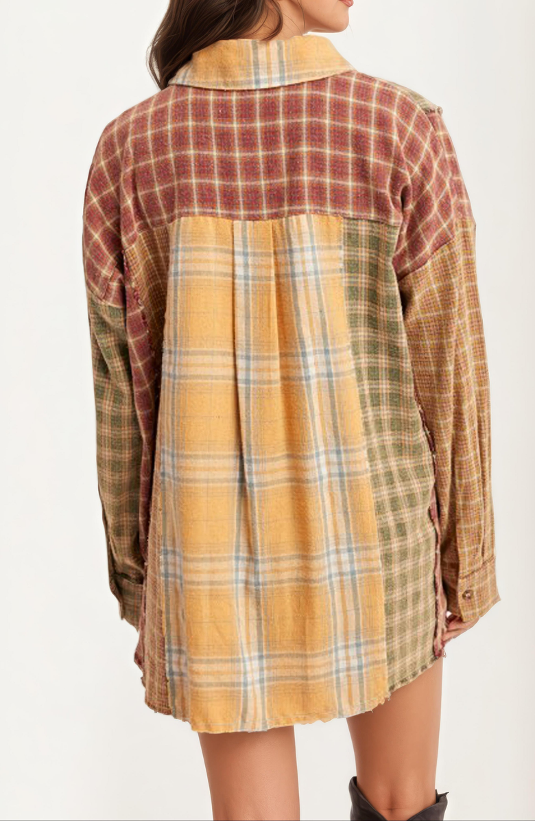 Knit and Lounge Patchwork Plaid Chest-Pocket Button-Down Shirt, Alternate, color, 