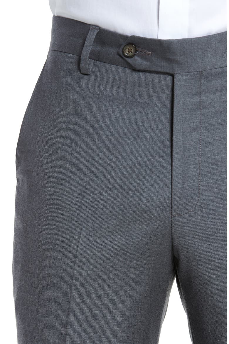 Flat Front Modern Fit Gabardine Stretch Wool Trousers, Alternate, color, MEDIUM GREY