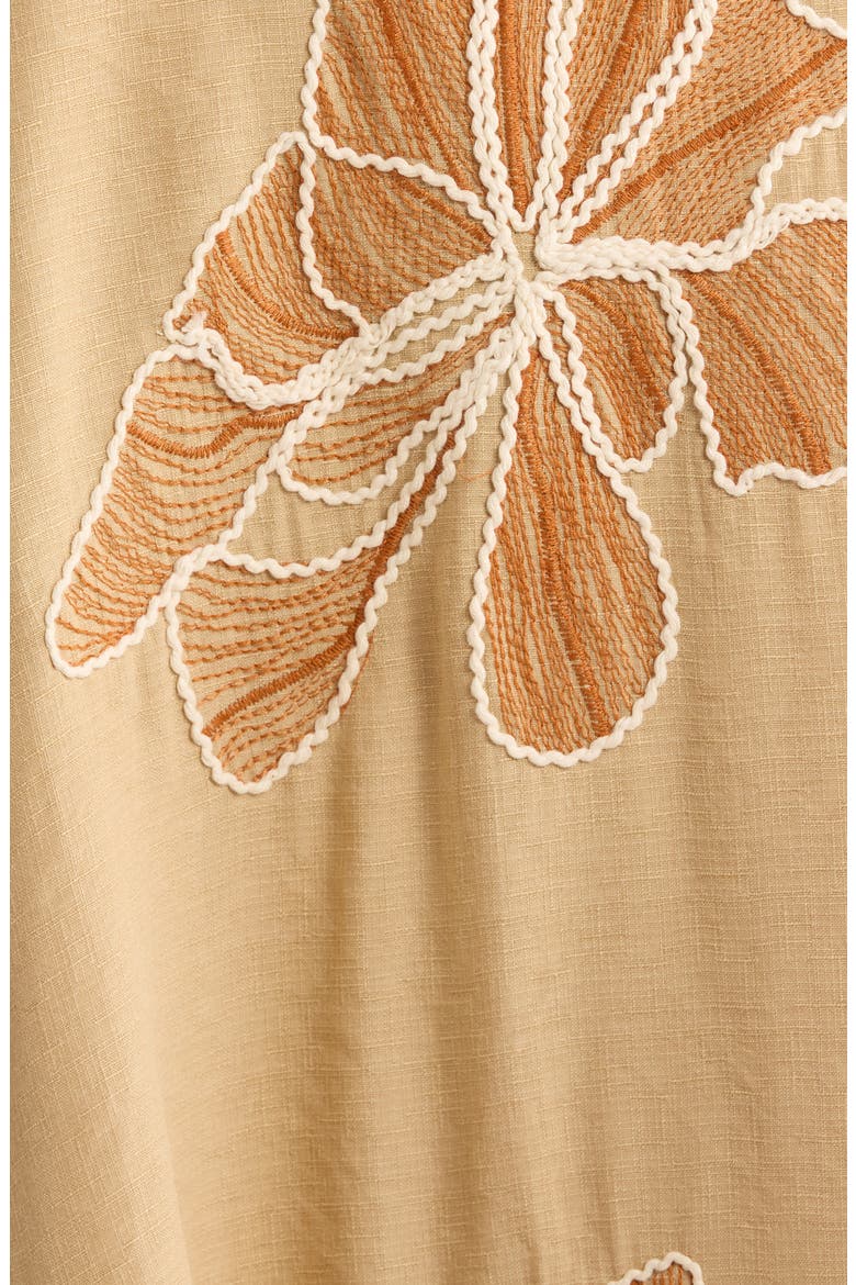 Placed Embroidered Floral Midi Dress, Alternate, color, MOCHA MULTI