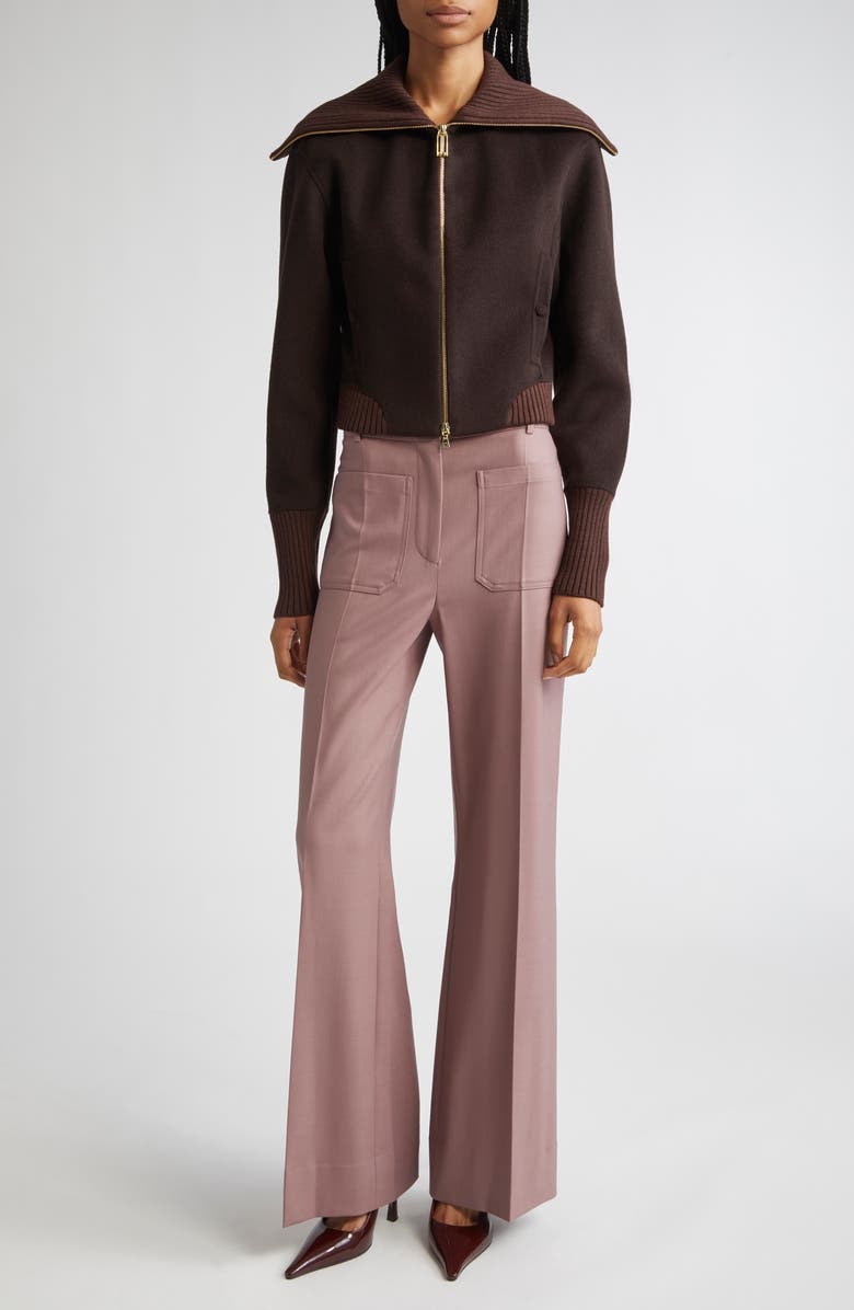 Victoria Beckham Double Face Wool & Cashmere Bomber Jacket, Alternate, color, Dark Chocolate / Coco