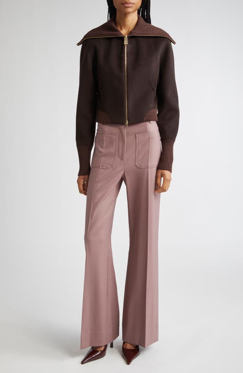 Victoria Beckham Zippered Wool Jacket In Brown