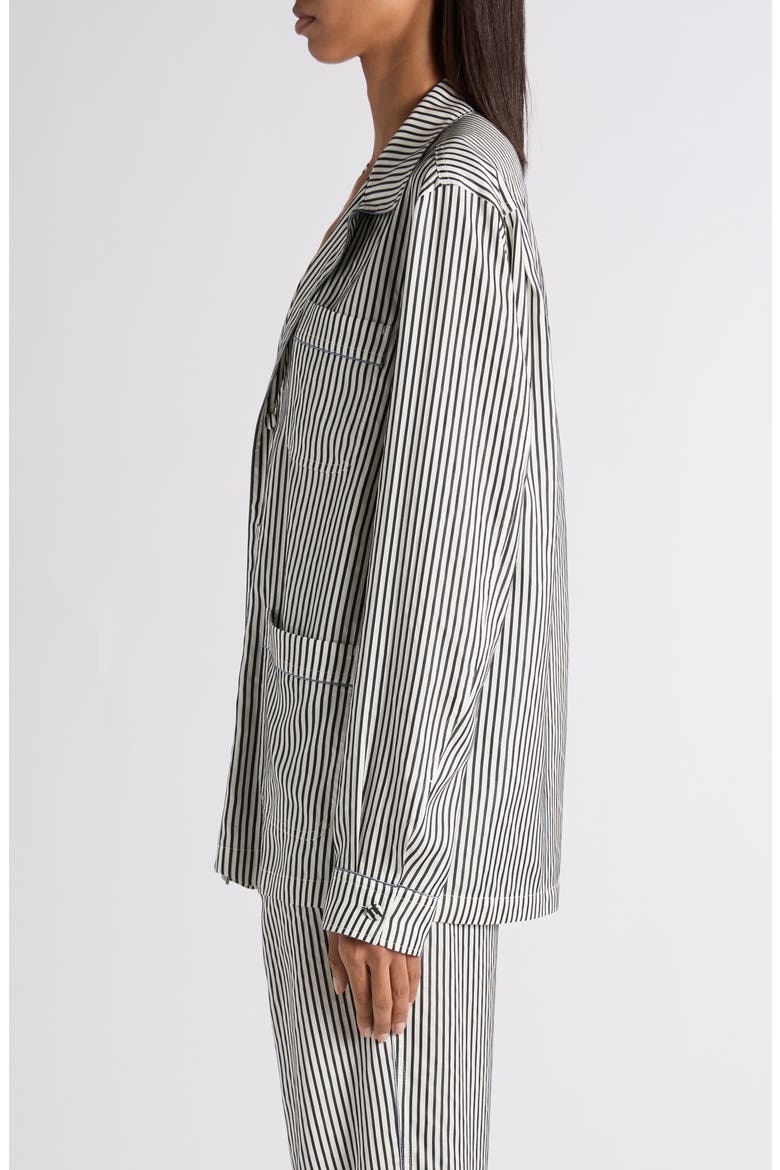 Stripe Silk Button-Up Pajama Shirt, Alternate, color, BLACK/ WHITE