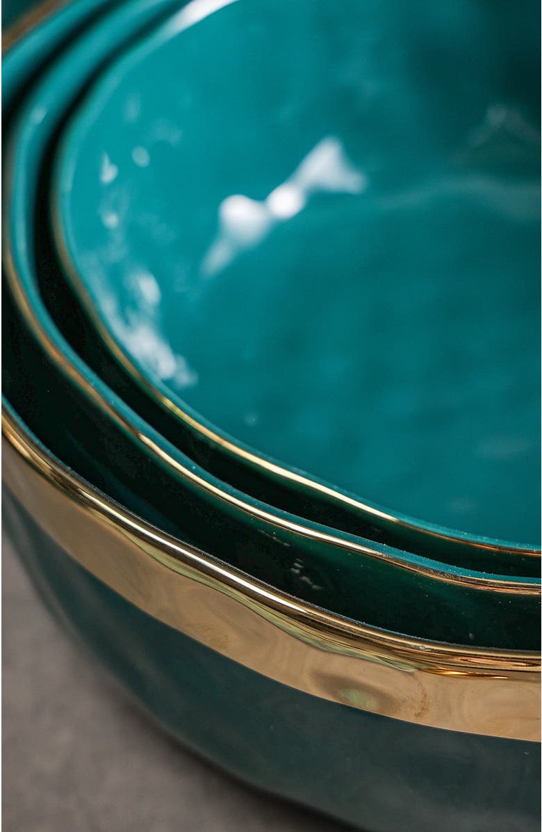 Stone Lain Florian Porcelain 3-Piece Serving Bowl Set, Alternate, color, Green