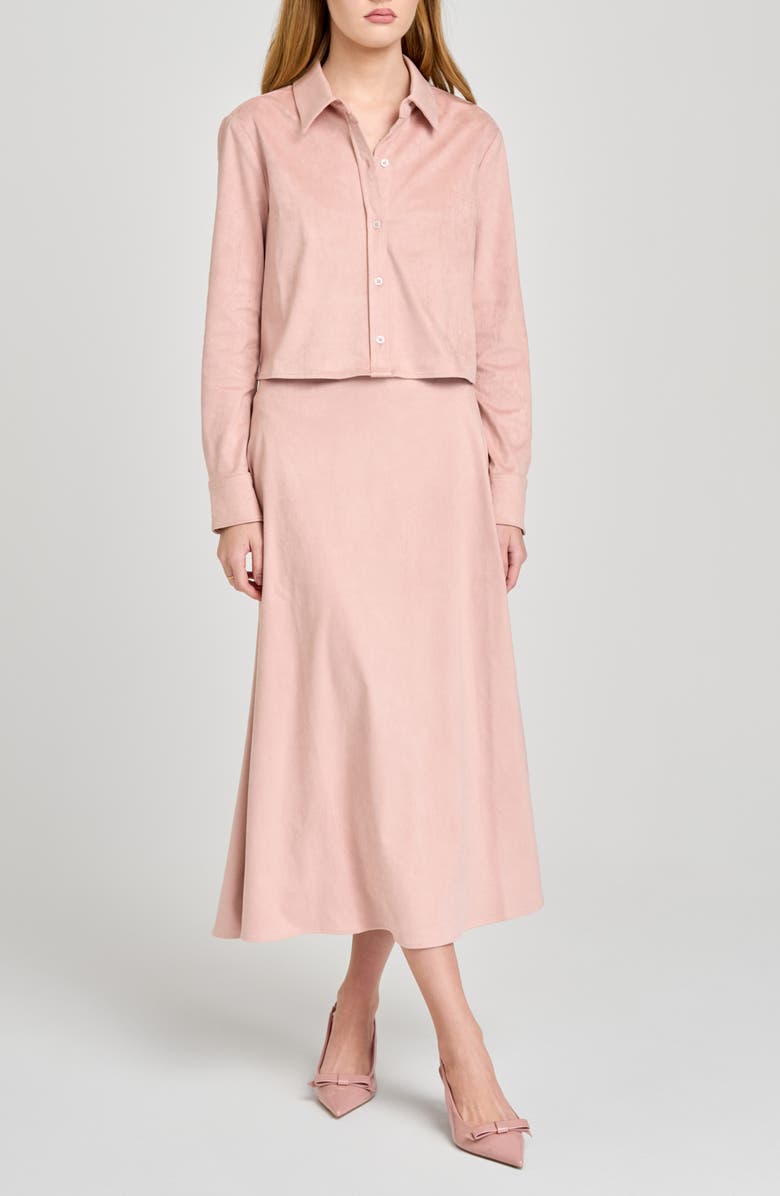 WAYF Chandler Long Sleeve Crop Button-Up Shirt, Alternate, color, Pink